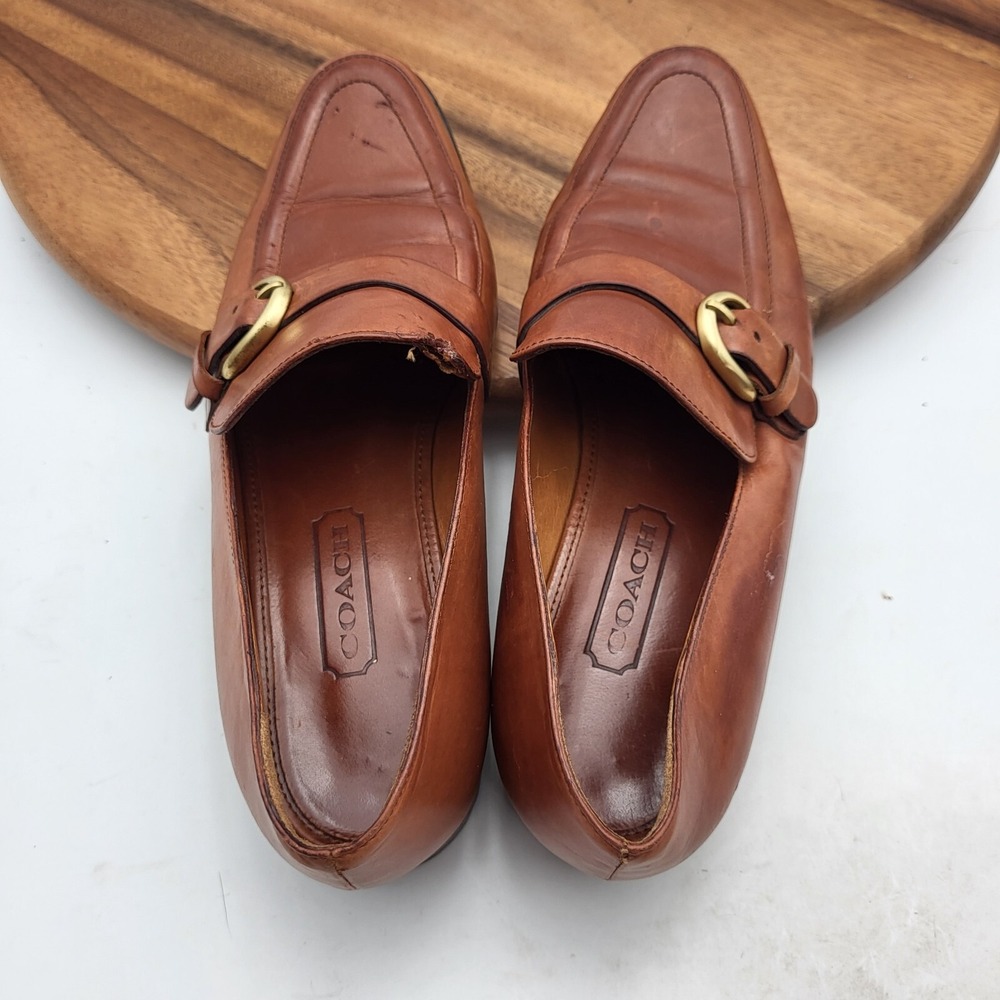 Coach Loafers Womens Size 5.5 M Brown Leather Flats Shoes Buckle Italy - Picture 13 of 16